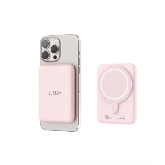 Tech-Protect LifeMag PB10 Powerbank with MagSafe 5000mAh 15W USB-C port - pink + USB-C cable