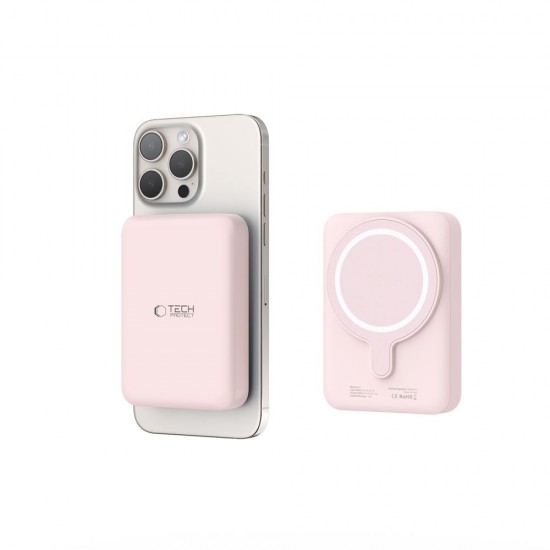 Tech-Protect LifeMag PB11 Powerbank with MagSafe 10000mAh 15W USB-C port - pink + USB-C cable