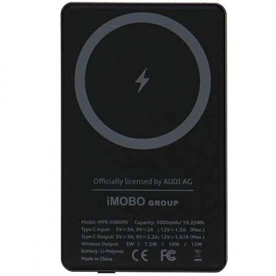 Powerbank Audi Big Logo MagSafe inductive 15W 5000mAh - gray