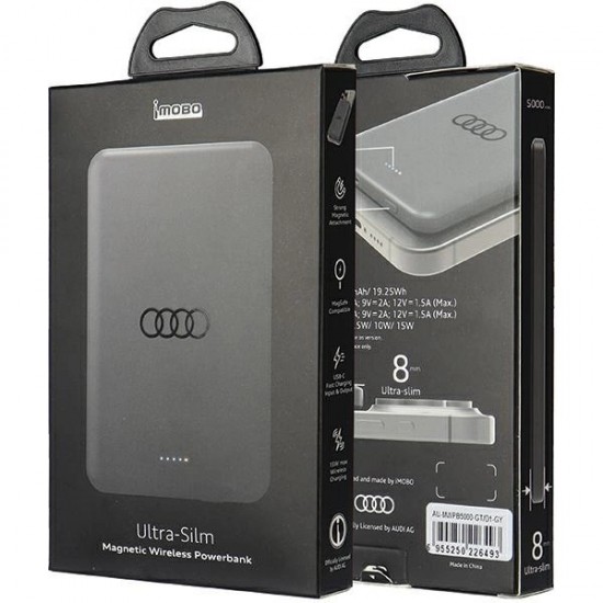 Powerbank Audi Big Logo MagSafe inductive 15W 5000mAh - gray