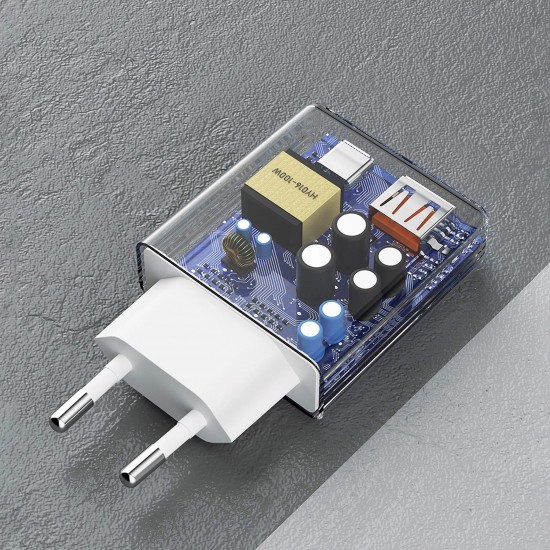 GaN Dudao A30EU 30W USB-A / USB-C Wall Charger - White