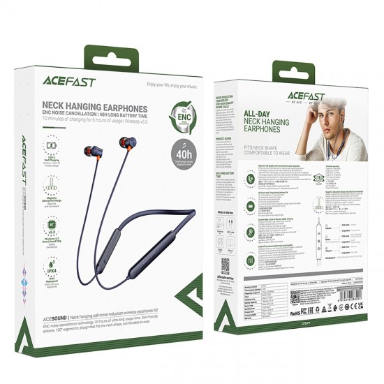 Acefast N2 Wireless ENC Bluetooth 5.3 Neckband Headphones - Blue