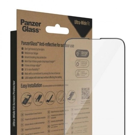 PanzerGlass Ultra-Wide Fit Antibacterial Tempered Glass with Glare Filter and Positioner for iPhone 14 Plus / 13 Pro Max