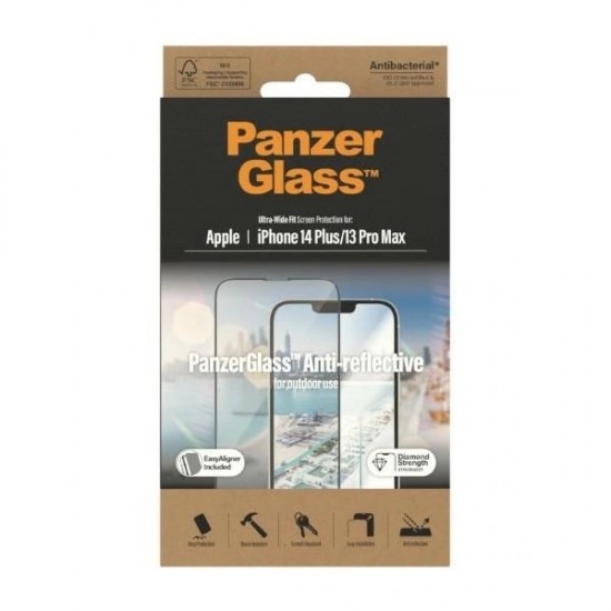 PanzerGlass Ultra-Wide Fit Antibacterial Tempered Glass with Glare Filter and Positioner for iPhone 14 Plus / 13 Pro Max