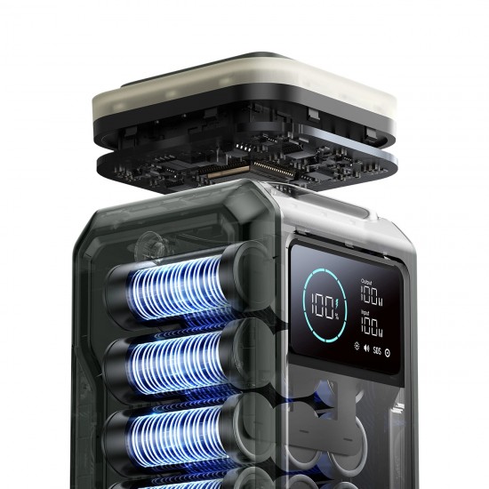 Powerbank Joyroom JR-PBF10 75000mAh 100W 3x USB-C 3x USB-A with foldable flashlight and handle - green