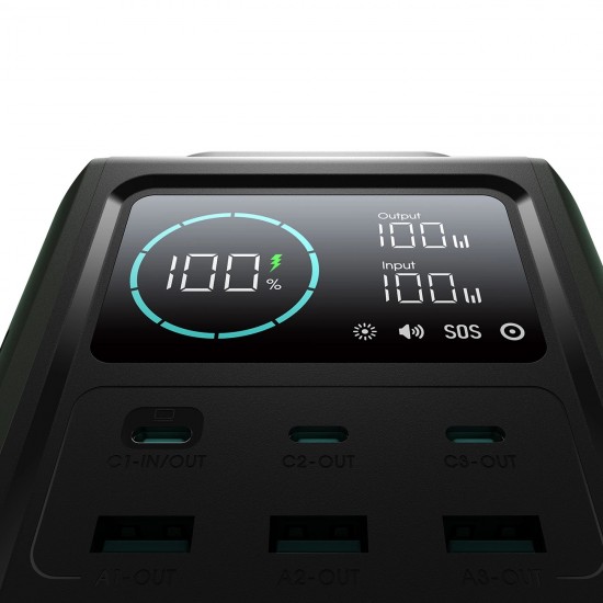 Powerbank Joyroom JR-PBF10 75000mAh 100W 3x USB-C 3x USB-A with foldable flashlight and handle - green