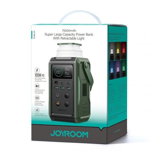 Powerbank Joyroom JR-PBF10 75000mAh 100W 3x USB-C 3x USB-A with foldable flashlight and handle - green