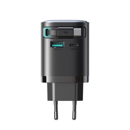 Joyroom JR-TCL02 65W USB-A USB-C GaN charger with built-in USB-C cable - black
