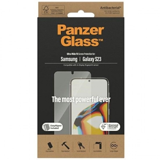 PanzerGlass Ultra-Wide Fit tempered glass with applicator for Samsung Galaxy S23