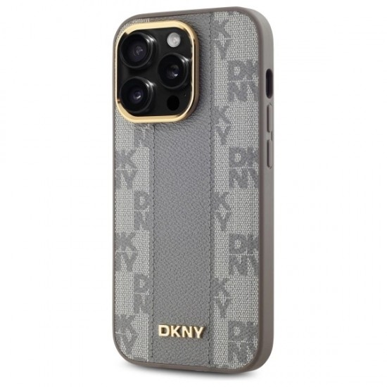 DKNY Leather Checkered Mono Pattern MagSafe iPhone 14 Pro Case - Beige