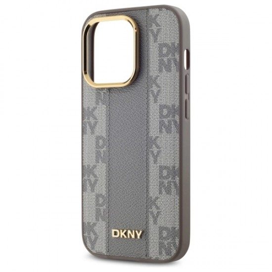 DKNY Leather Checkered Mono Pattern MagSafe iPhone 14 Pro Case - Beige