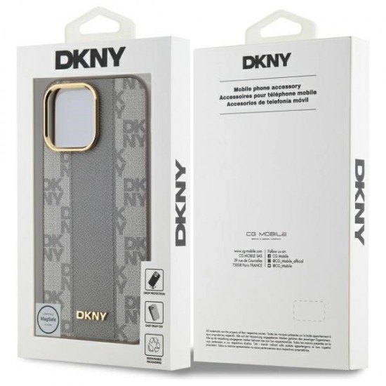 DKNY Leather Checkered Mono Pattern MagSafe iPhone 14 Pro Max Case - Beige