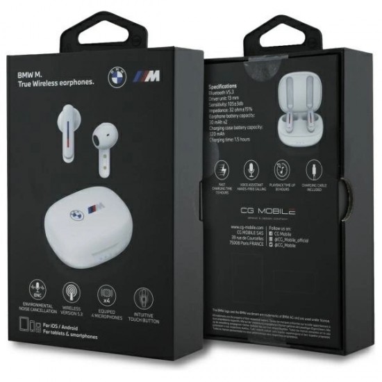 BMW Bluetooth headphones BMBEMIATP20LOH TWS + docking station white/white Printed Logos