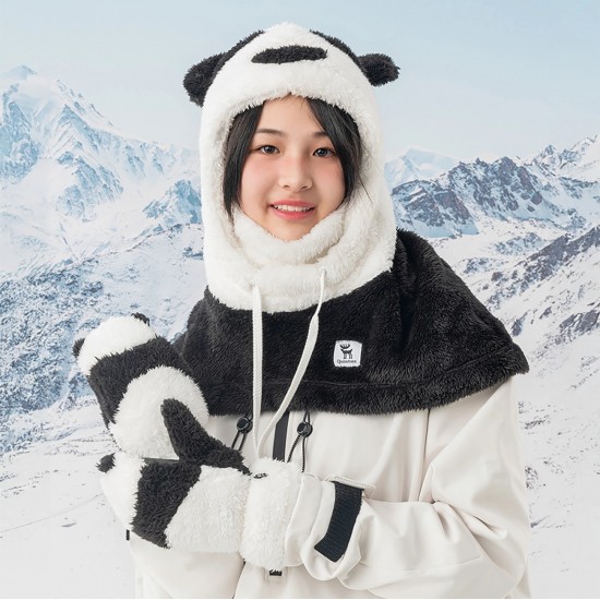 Qunature Panda Ski Gloves for Kids and Adults Size S - Black/White