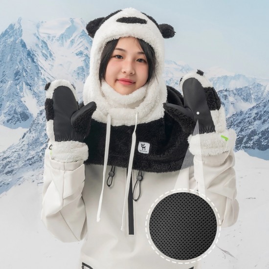 Qunature Panda Ski Gloves for Kids and Adults Size S - Black/White