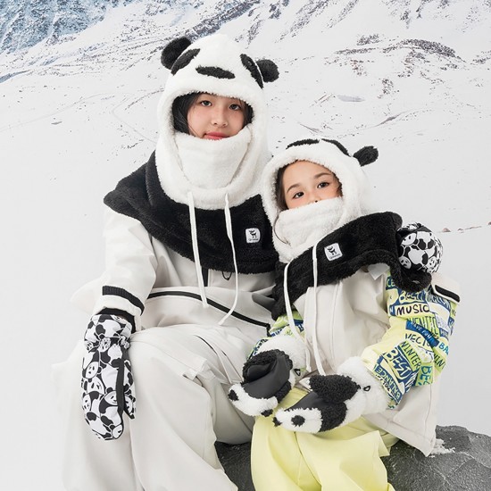 Qunature Panda Heat Transfer Ski Gloves Kids Size S - Black/White