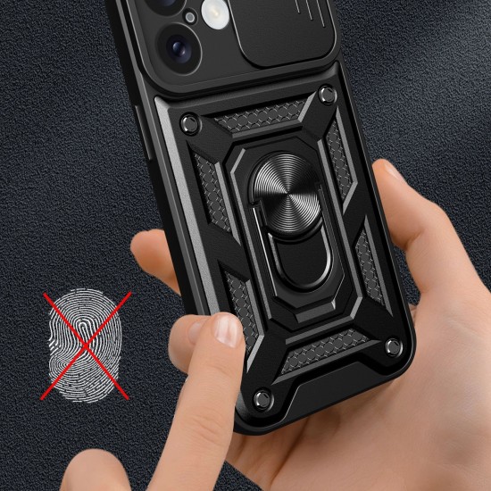Hybrid Armor Camshield iPhone 16 Plus Armored Case with Camera Cover and Stand - Black