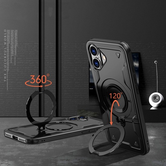 Hybrid Armor Trendy Case with MagSafe for iPhone 16 - Black