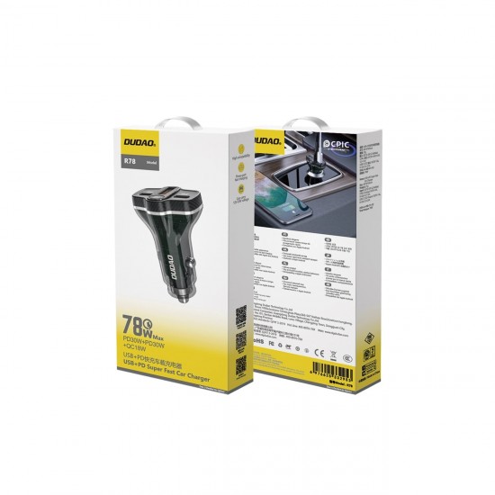 Dudao R78 78W Car Charger USB-C PD / 2xUSB-A QC - Black