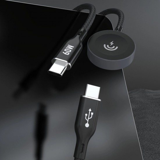 Dudao A12MaxC PD60W 2-in-1 Charger for Apple Watch / USB-C 1.2m - Black