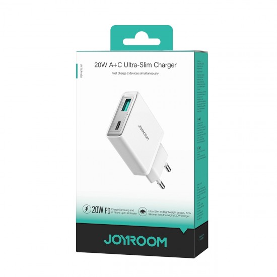 Joyroom JR-TCF14 20W USB-A USB-C Super Slim Wall Charger - White