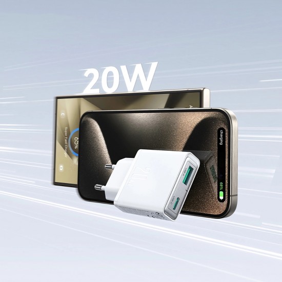 Joyroom JR-TCF14 20W USB-A USB-C Super Slim Wall Charger - White