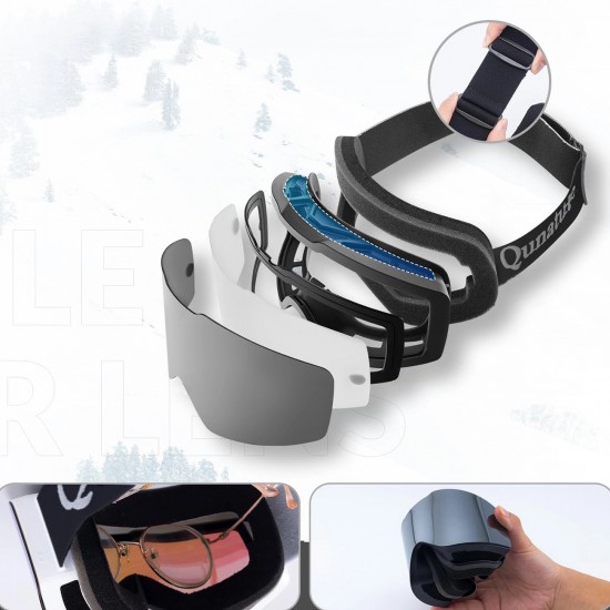 Qunature Black Frameless Ski Goggles - Black