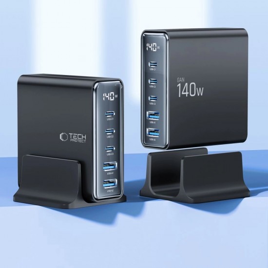 Tech-Protect DC140W-GAN 5-PORT PD140W/QC3.0 Charging Station - Black