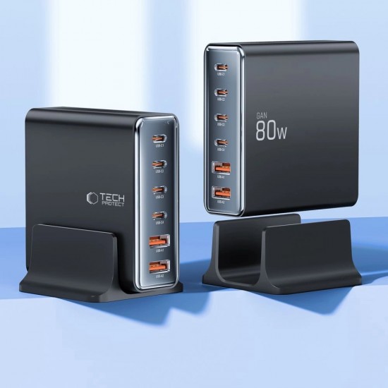Tech-protect DC80W-GAN 6-PORT PD80W/QC3.0 Charging Station - Black