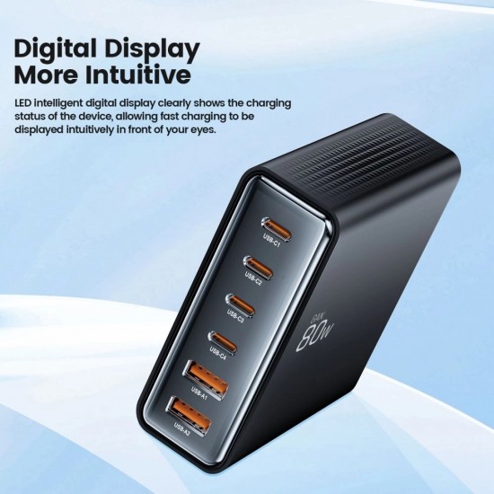Tech-protect DC80W-GAN 6-PORT PD80W/QC3.0 Charging Station - Black