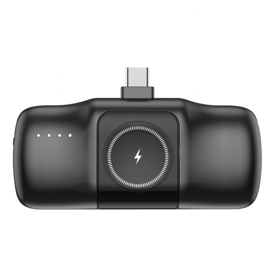 Wozinsky WF16-YCS 5000mAh 15W USB-C Mini Power Bank with Built-in USB-C Cable and Apple Watch Charger - Black