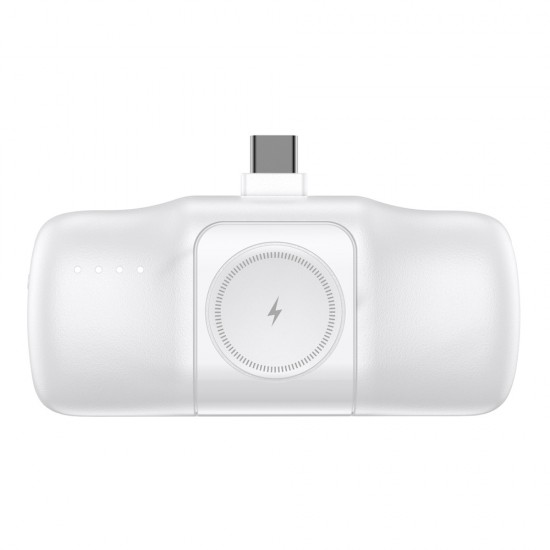 Wozinsky WF16-YCS 5000mAh 15W USB-C Mini Power Bank with Built-in USB-C Cable and Apple Watch Charger - White