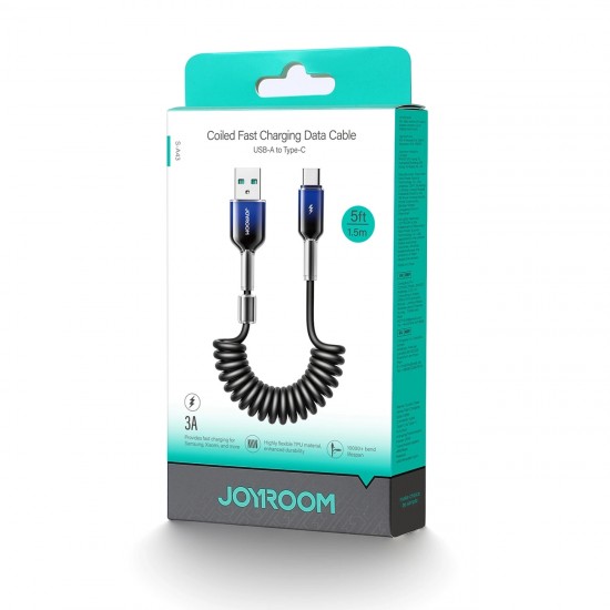 Joyroom S-A43 Crystal-Clear Series 3A USB-A - USB-C spiral cable 1.5m - black