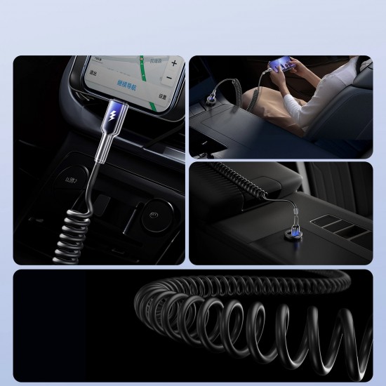 Joyroom S-A43 Crystal-Clear Series 3A USB-A - USB-C spiral cable 1.5m - black