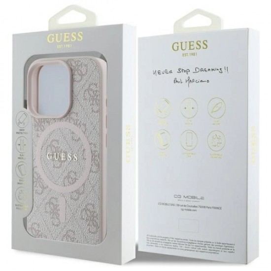Guess 4G Ring Classic Logo MagSafe Case for iPhone 16 Pro Max - Pink