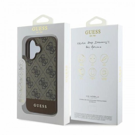 Guess 4G Bottom Stripe iPhone 16 Case - Brown