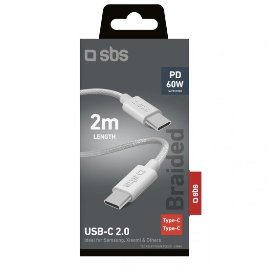 SBS TECABLETISSUETCC2G Cable 2 x USB-C 2m 60W with Power Delivery - Gray