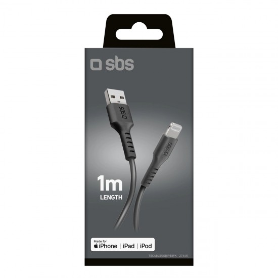 SBS TECABLEUSBIP589K USB-A - Lightning Cable 1m MFi Certified - Black