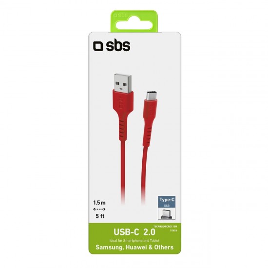 SBS TECABLEMICROC15R USB-A - USB-C Cable 1.5m - Red
