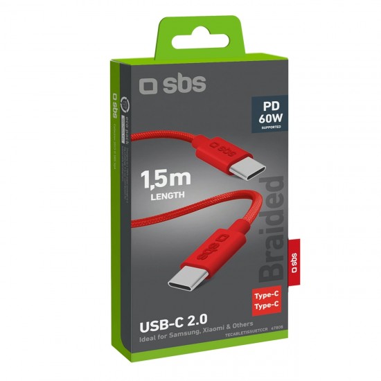 USB-C - USB-C fabric cable with cable clip, 1.5 m Red