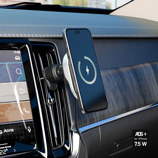 SBS TESUPP15WRETRACABL Wireless Charger Smartphone Holder with Retractable Cable Compatible with MagSafe - Black