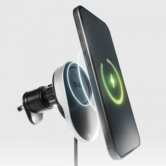 SBS TESUPP15WRETRACABL Wireless Charger Smartphone Holder with Retractable Cable Compatible with MagSafe - Black