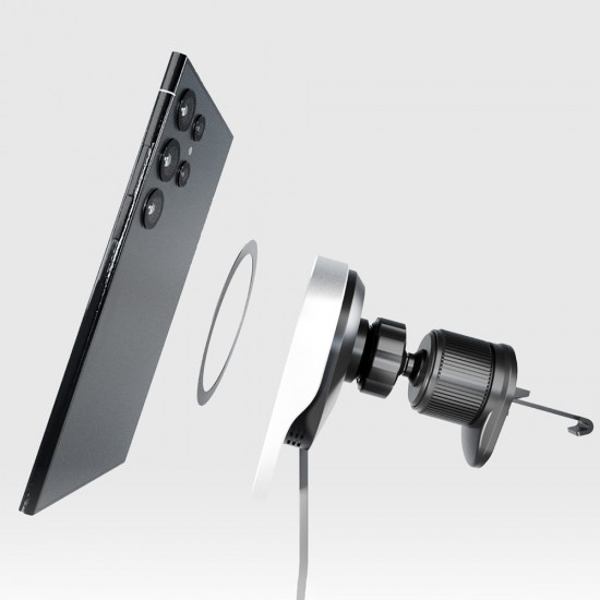 SBS TESUPP15WRETRACABL Wireless Charger Smartphone Holder with Retractable Cable Compatible with MagSafe - Black