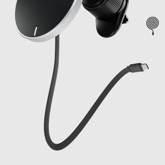 SBS TESUPP15WRETRACABL Wireless Charger Smartphone Holder with Retractable Cable Compatible with MagSafe - Black