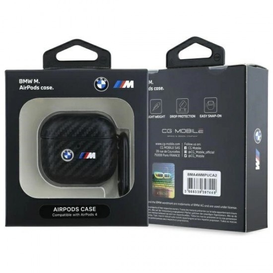 BMW Carbon Double Metal Logo Case for AirPods 4 - Black