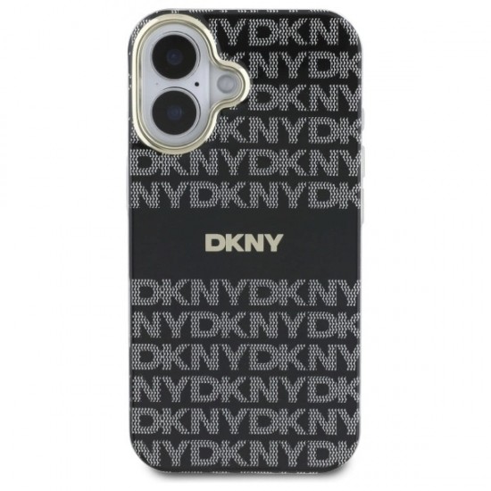 DKNY Repeat Texture Pattern With Stripe iPhone 16 Case - Black