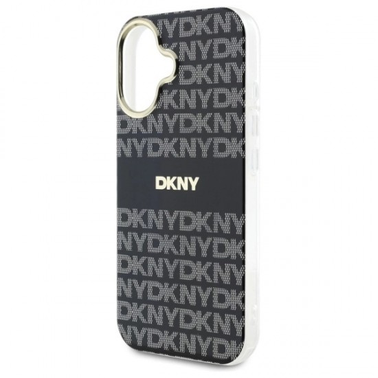 DKNY Repeat Texture Pattern With Stripe iPhone 16 Case - Black