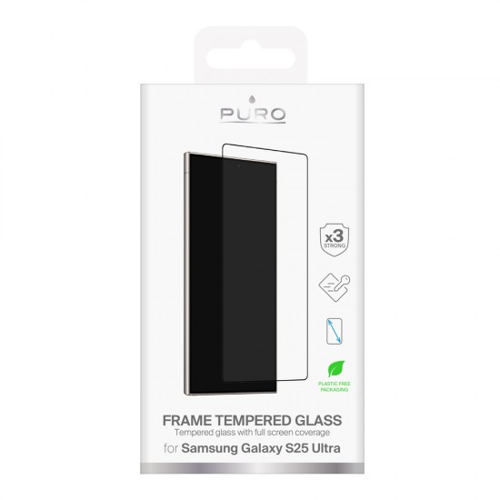 Puro Frame Tempered Glass with Black Frame for Samsung Galaxy S25 Ultra