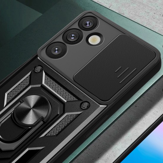 Hybrid Armor Camshield with Camera Cover and Metal Ring for Samsung Galaxy S25+ - Black