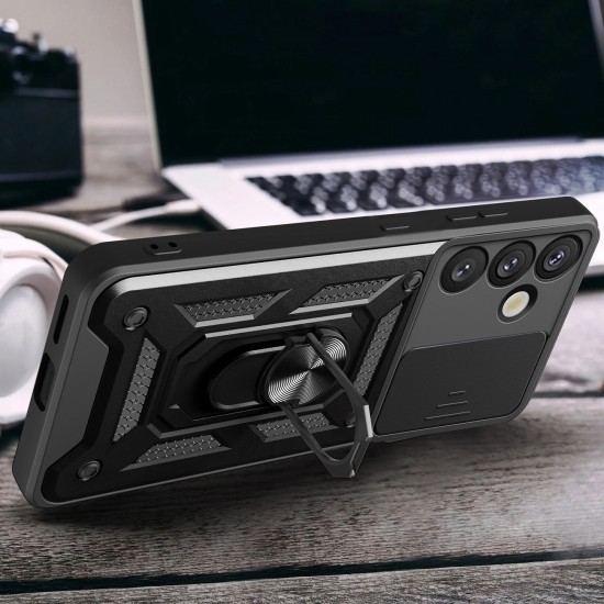 Hybrid Armor Camshield with Camera Cover and Metal Ring for Samsung Galaxy S25+ - Black